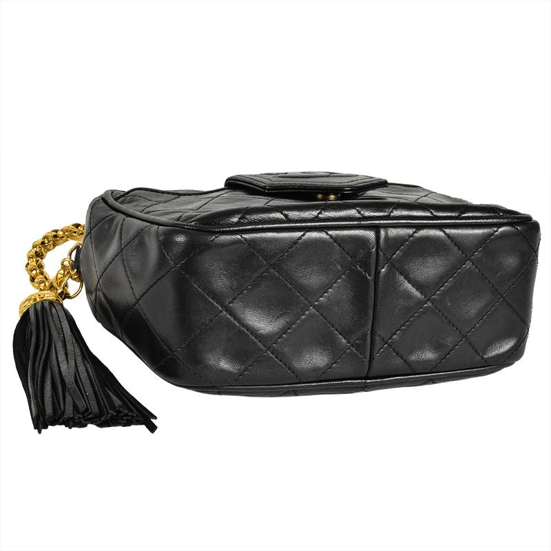 Chanel Matelasse Shoulder Bag Lambskin Black Gold Hardware Coco Mark Fringe