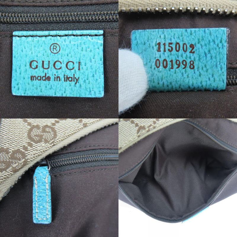 Gucci Shoulder Bag 115002 GG Canvas Leather Beige Blue Silver Hardware Shoulder