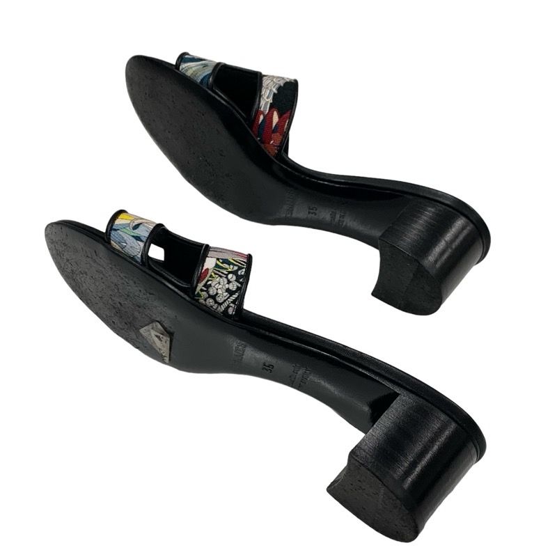 Hermes Oasis Sandals Shoes Leather Fabric Black Multicolor Mules