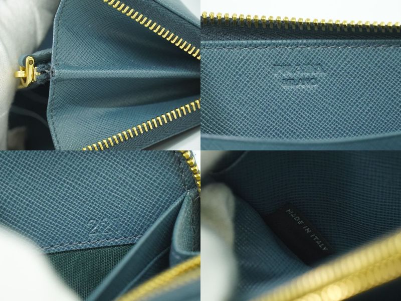 Authentic Prada Saffiano Leather Round Zipper Long Wallet Long Wallet Blue