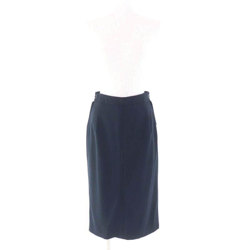 Hermes Vintage Margiela Period Knee Length Tight Skirt With H Button Navy 36