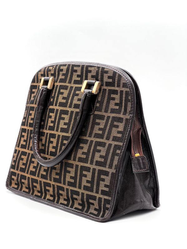 Fendi Handbag Zucca Pattern Brown Leather 62bs172