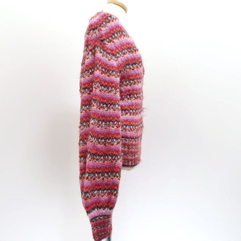 Chanel Border Knit P72980 K10502 Alpaca Silk V-neck Pink #36 Sweater Chanel