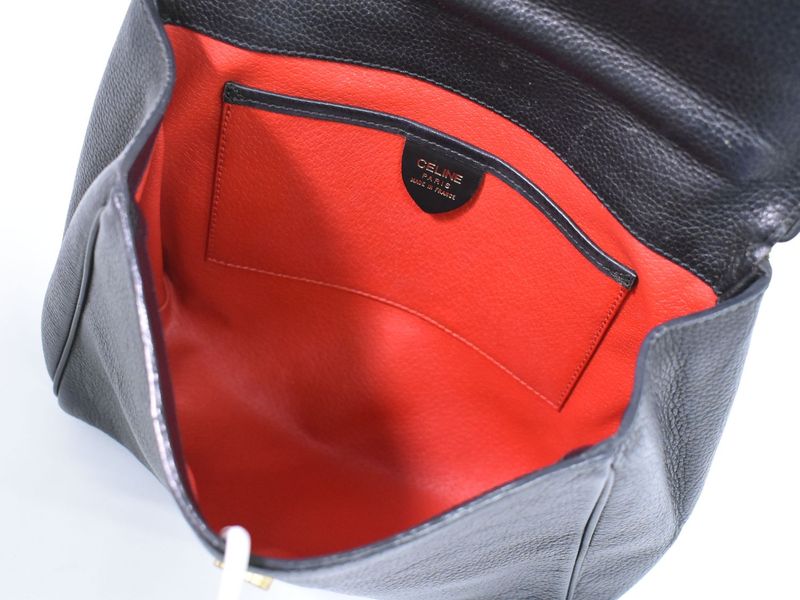 Authentic Celine Leather Handbag Black Bag Pre-owned [follow-up Discount