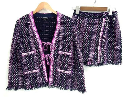 Chanel 21P P70494 Coco Mark Tweed Setup Cardigan Skirt 38 Clothing