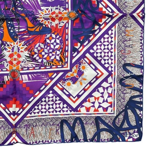 Christian DIOR Stole Shawl Scarf Accessories Small Silk Pattern Purple Multicolo