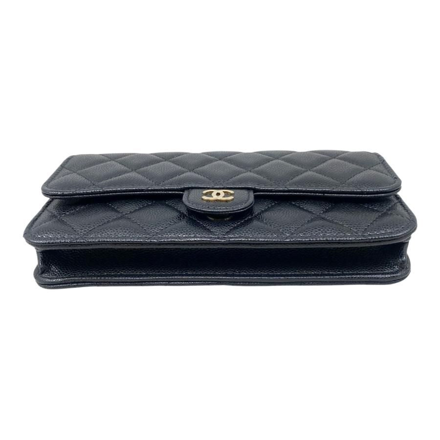 Chanel Shoulder Bag Phone Case Ap3744 Matelasse Caviar Skin Coco Mark Black