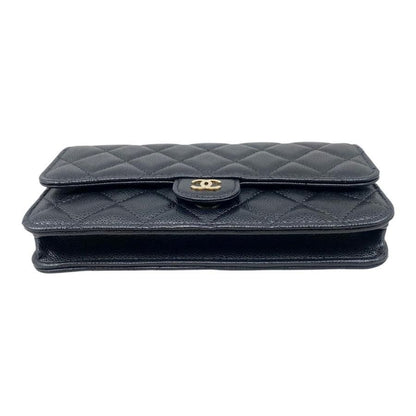 Chanel Shoulder Bag Phone Case Ap3744 Matelasse Caviar Skin Coco Mark Black