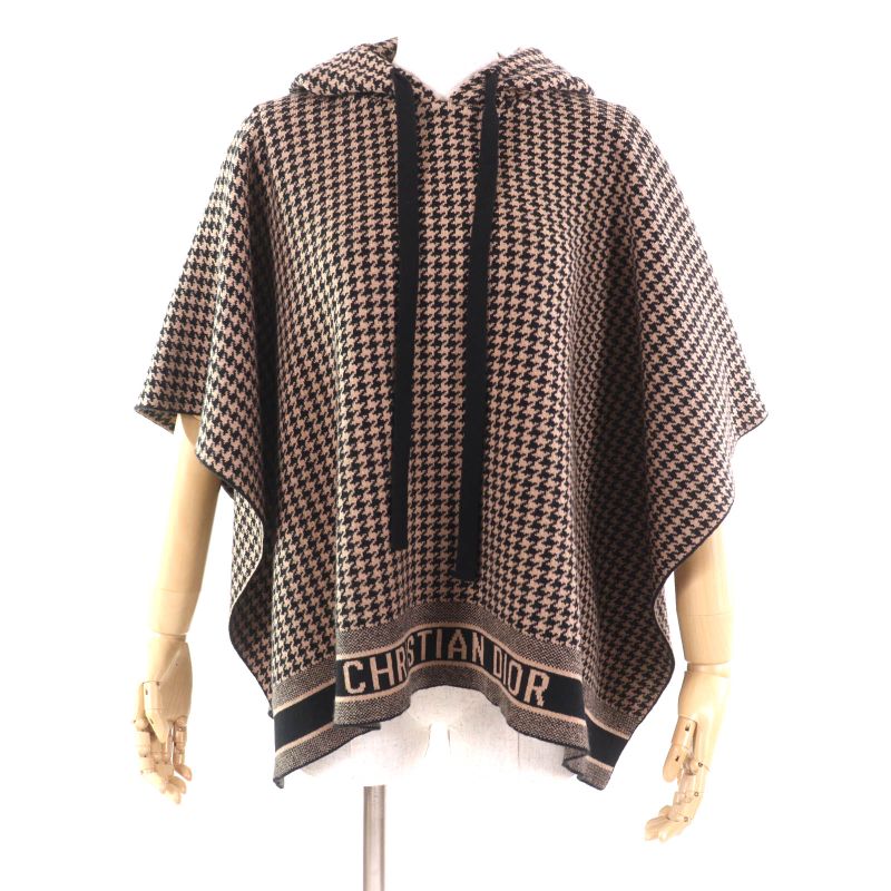Christian DIOR 024c12am035 Hooded Staggered Logo Design Cashmere Cape Poncho