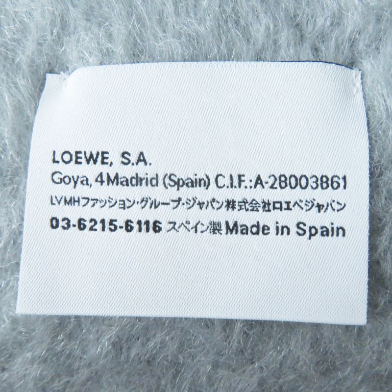 LOEWE Mohair Wool Anagram Leather Patch Fringed Scarf Gray Made In Spain