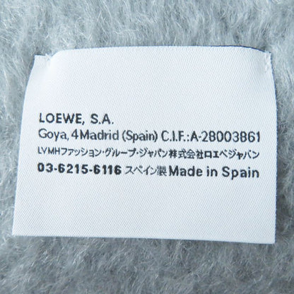 LOEWE Mohair Wool Anagram Leather Patch Fringed Scarf Gray Made In Spain
