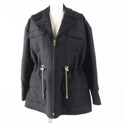 CHANEL 23B P75490 100% Silk Coco Mark Chain Design Zip Up Hoodie/jacket Black