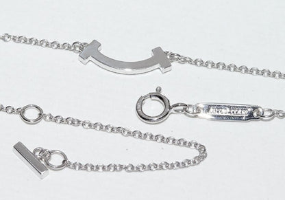 Tiffany & Co Pendant Necklace 18K White Gold Diamond 003ct T-smile Pendant
