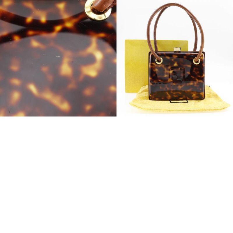 Fendi FF Party Bag Plastic X Leather Brown Ladies Handbag