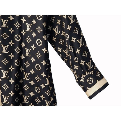 Louis Vuitton Monogram Pajama Shirt Silk Shirt Blouse Women's Tops Navy Ivory