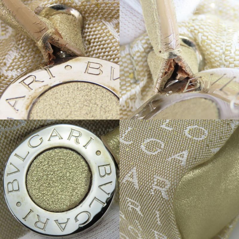 Bvlgari Handbag Logomania Canvas Leather Gold Beige White Mini Bag Casual For