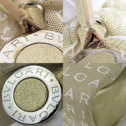 Bvlgari Handbag Logomania Canvas Leather Gold Beige White Mini Bag Casual For