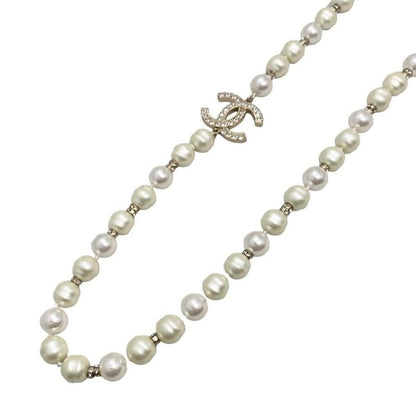 Chanel Long Necklace Coco Mark Pearl Rhinestone Gold Chanel