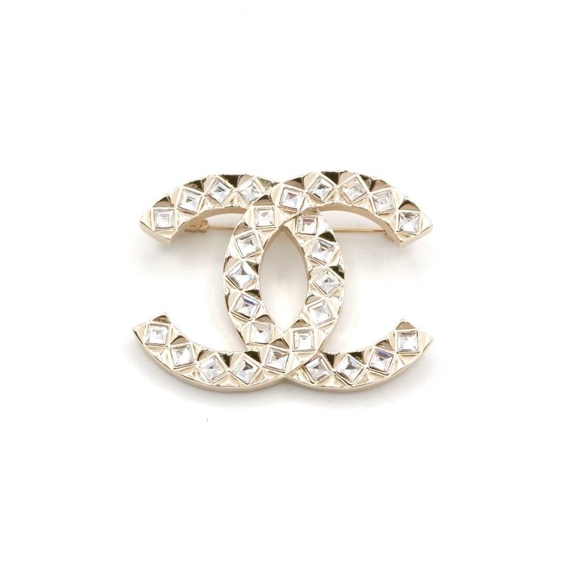 Chanel Brooch Corsage Gold Here Mark Rhinestone