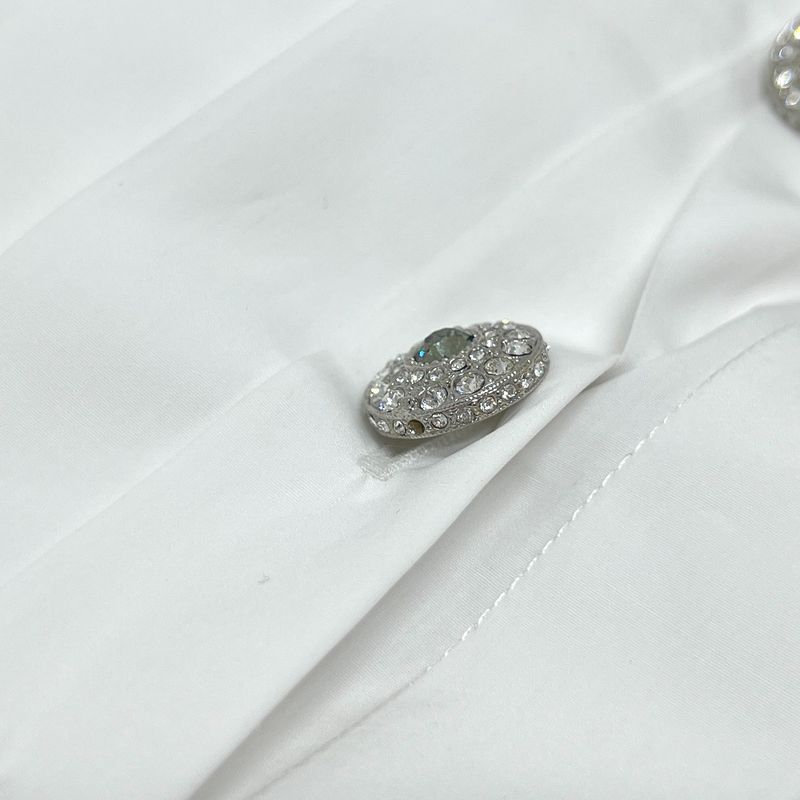 Chanel Blouse Rhinestone Button P59362 Cotton White