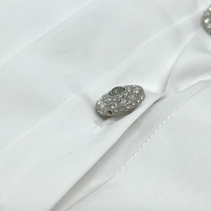 Chanel Blouse Rhinestone Button P59362 Cotton White