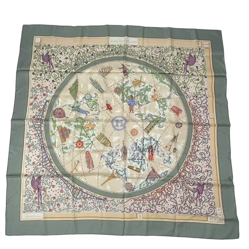 Hermes Carre 90 Wwwhermescom World Map Scarf Silk Green