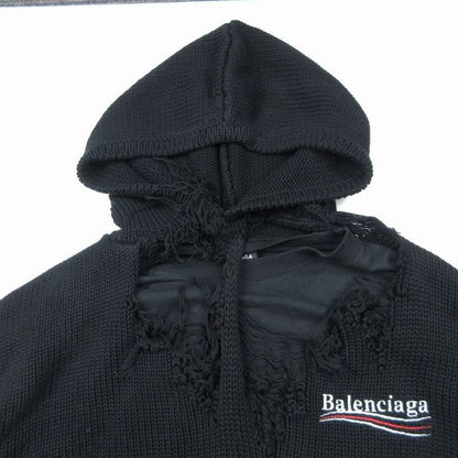 21aw Balenciaga 662718 T3212 Destroyed Knit Hoodie Black Campaign Logo XS