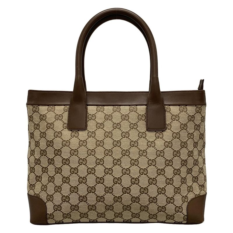 Gucci Handbag GG Pattern 21119 Beige And Dark Brown Leather