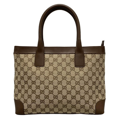 Gucci Handbag GG Pattern 21119 Beige And Dark Brown Leather