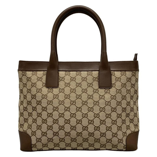 Gucci Handbag GG Pattern 21119 Beige And Dark Brown Leather