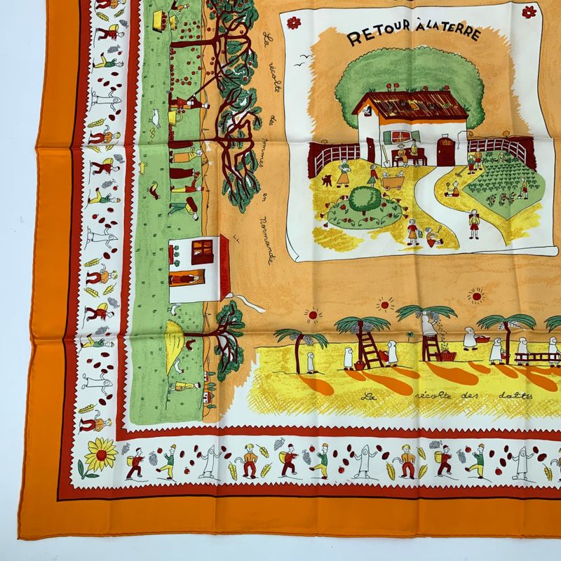 Hermes Carre 90 RE TOUR A LA Terre Homeward Silk Scarf Orange