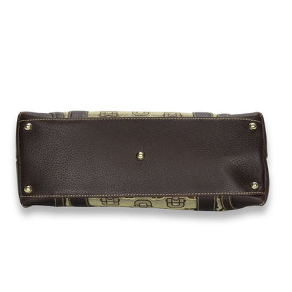 Gucci Handbag 145761 Horsebit Canvas Leather Beige Brown Gold Hardware Casual