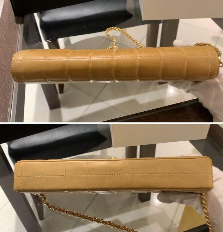 Chanel Matelasse Chocolate Bar Chain Shoulder Bag Beige