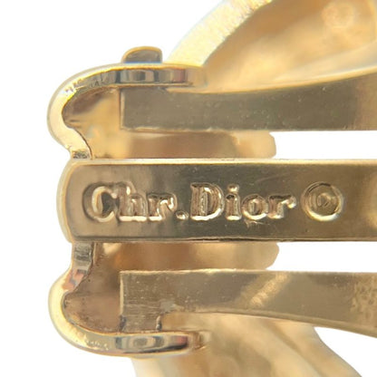 Christian DIOR Earrings Metal Black Stone Rhinestone Twisted Gold