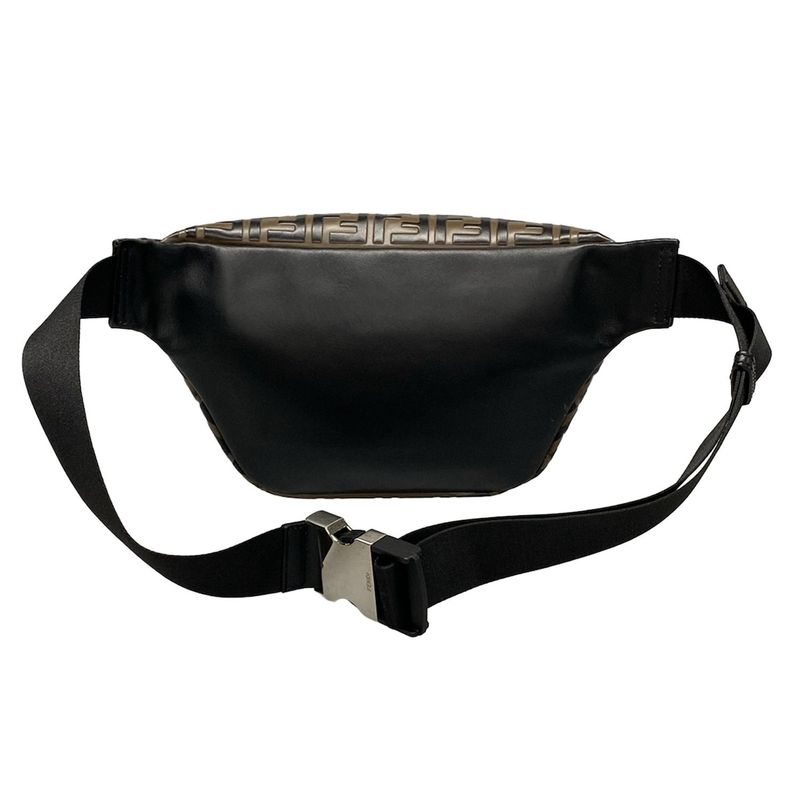 Fendi Waist Pouch Zucca Pattern 7va434 Dark Brown And Black Leather