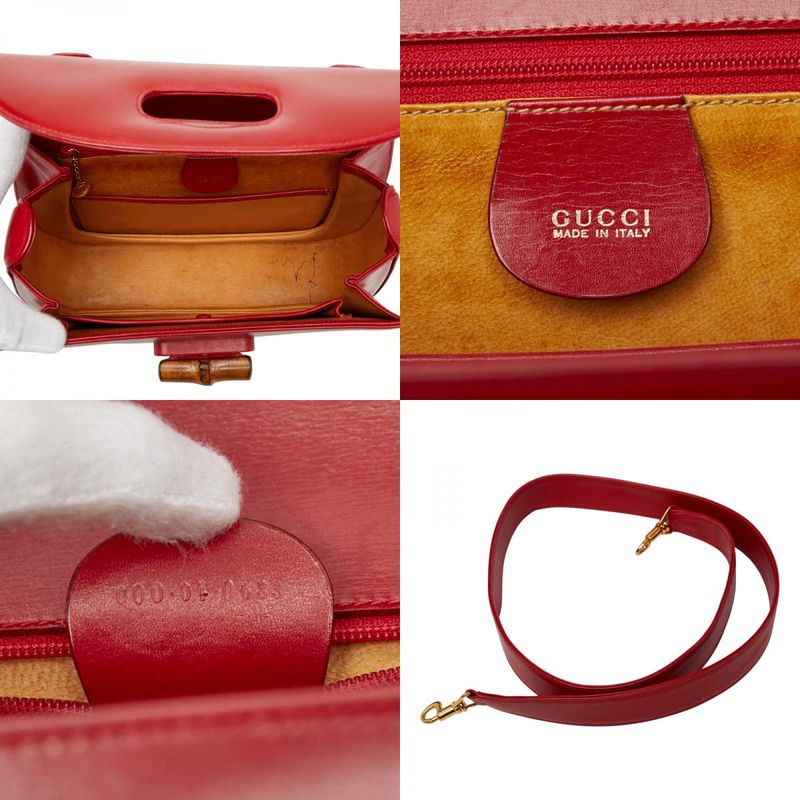 Gucci Old Gucci Bamboo Handbag Shoulder Bag 2WAY 001 01 0633 Red Leather
