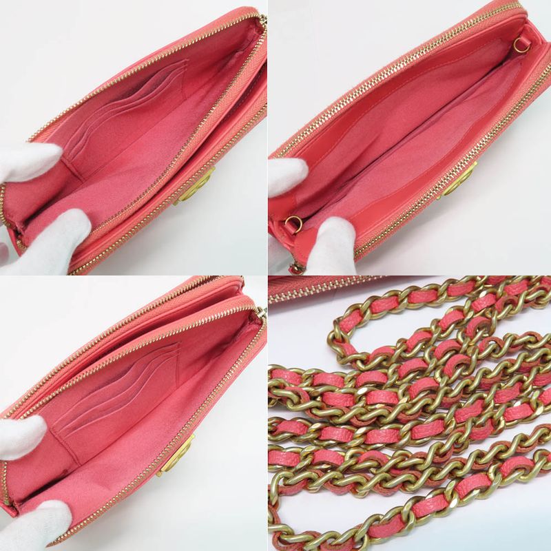 Chanel Boy Chanel Chain Clutch A84069 Wallet Bag Caviar Skin Pink
