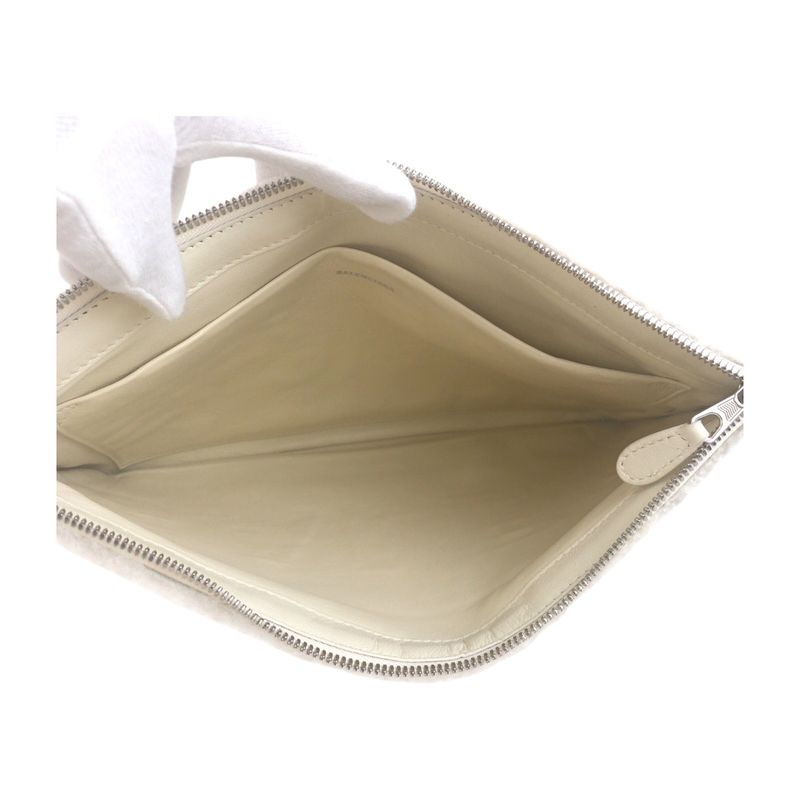 Balenciaga Shearling Logo White Silver Hardware Mouton 492681 Clutch Bag