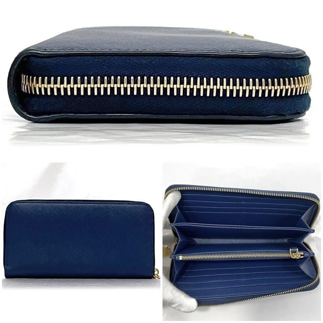 Prada Round Zipper Long Wallet Blue Wallet Excellent Condition Saffiano Leather