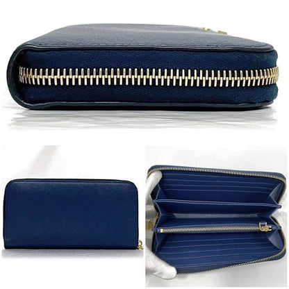 Prada Round Zipper Long Wallet Blue Wallet Excellent Condition Saffiano Leather