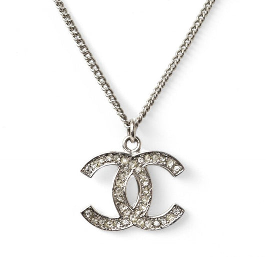 Chanel Necklace Pendant Chanel Coco Rhinestone Silver 07A