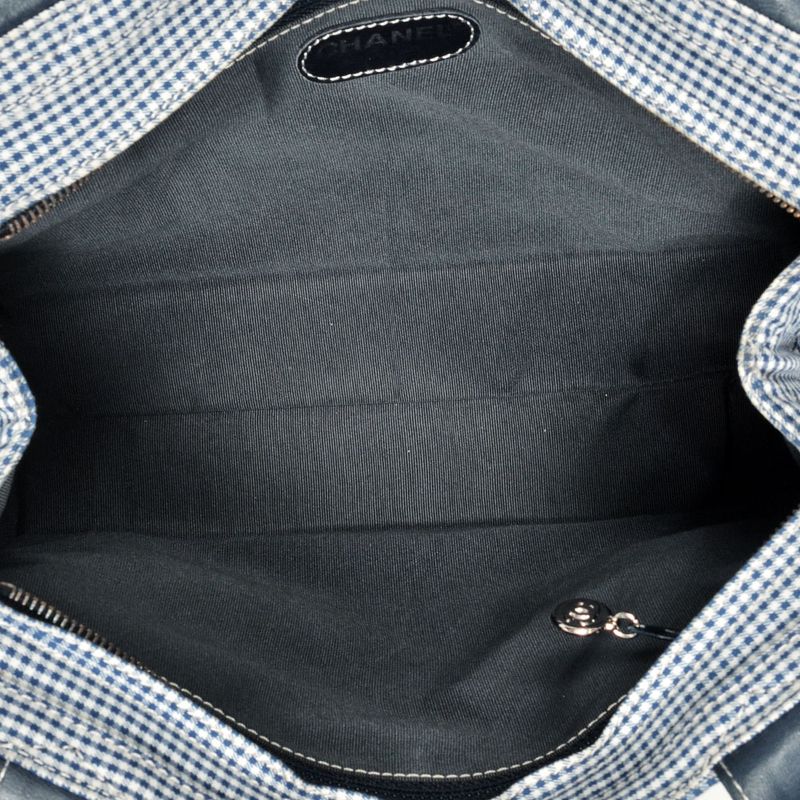 Chanel Coco Mark Matelasse Gingham Check Tote Bag Canvas Blue Silver Hardware