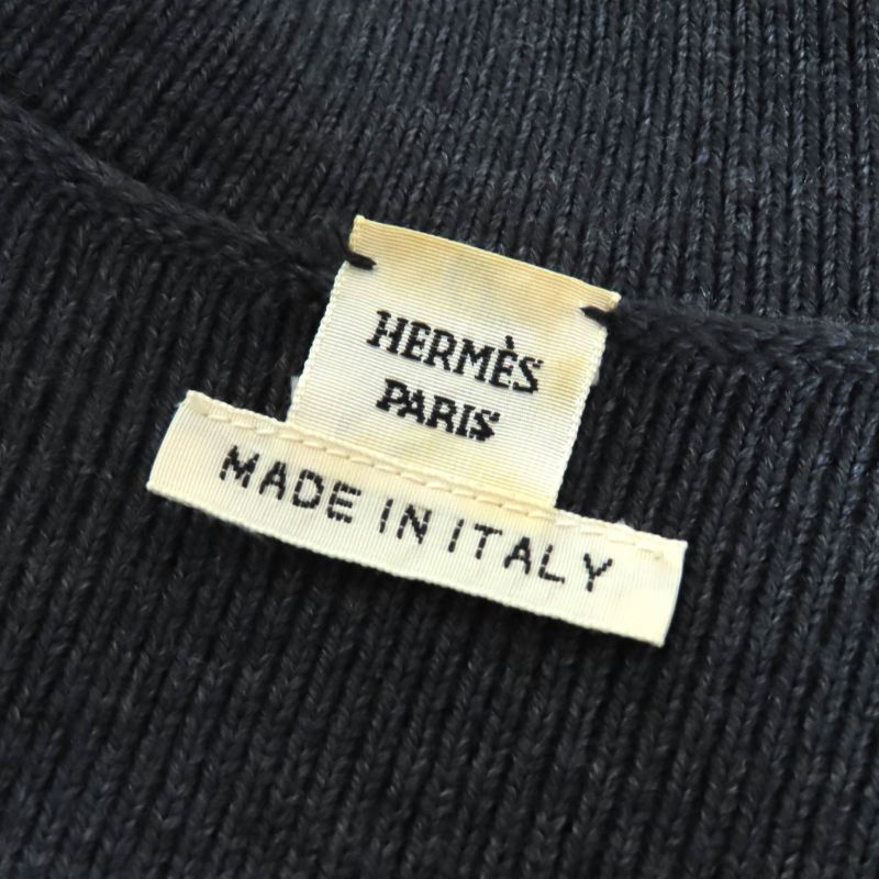 Hermes 2192003 Wool Serie Buttoned Deerskin Wool Long Knitted Coat Charcoal