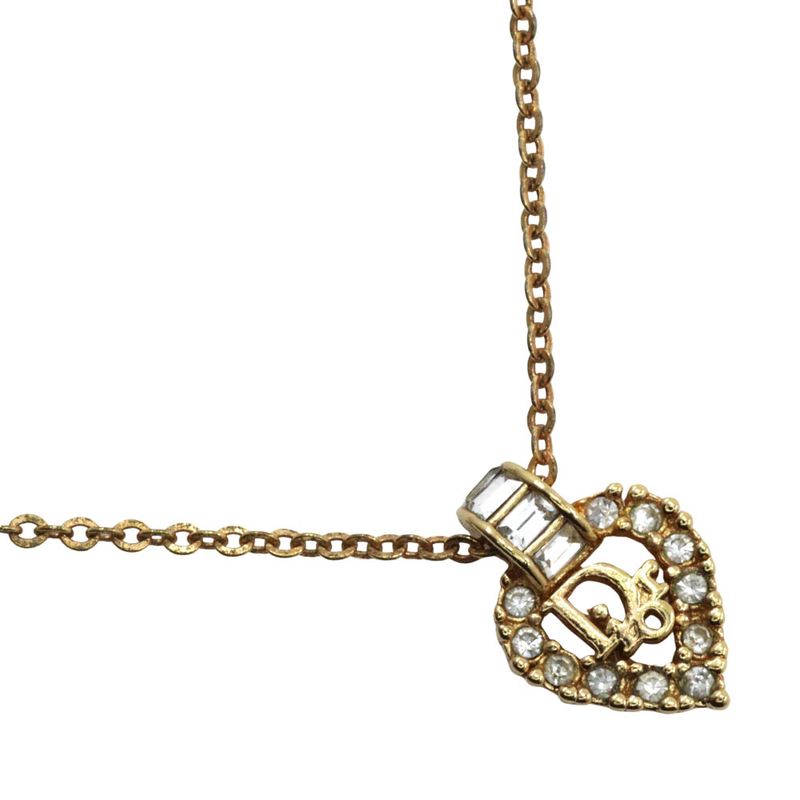 [dior] Christian Dior Logo Heart Gold Plated And Rhinestone Ladies 6.1g Necklace