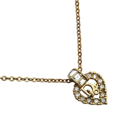 [dior] Christian Dior Logo Heart Gold Plated And Rhinestone Ladies 6.1g Necklace
