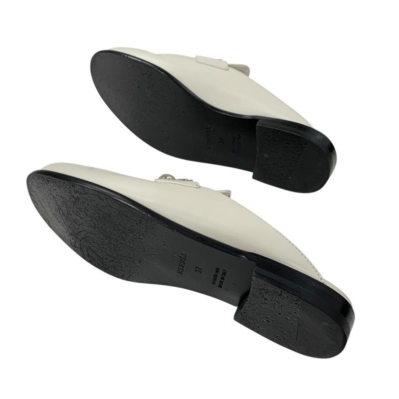 Hermes Jota Flat Shoes Leather Ivory Silver Kelly Hardware Mule Slipper Sandals