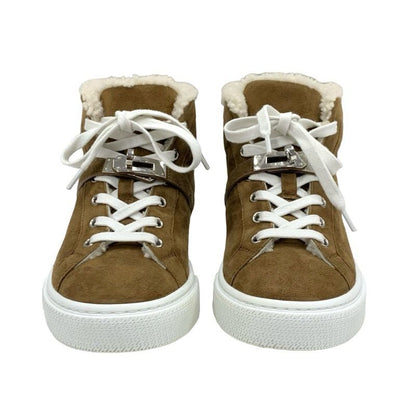 Hermes Daydream Sneakers Shoes Suede Shearling Brown Silver High Cut Sneakers
