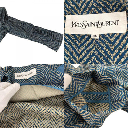 Yves Saint Laurent Ensemble 36 Acetate Rayon Green Beige Dress Jacket Herringbon