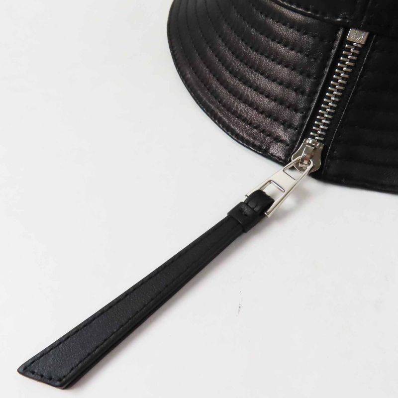 LOEWE Anagram Leather Lamb Leather Hat With Patches Hat Black Silver Hardware
