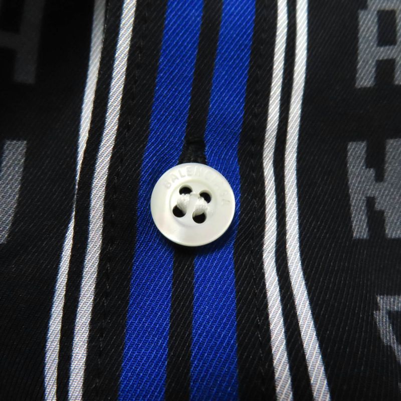 Balenciaga 20SS 658956 Striped Logo With Logo Button Oversized Long Sleeve